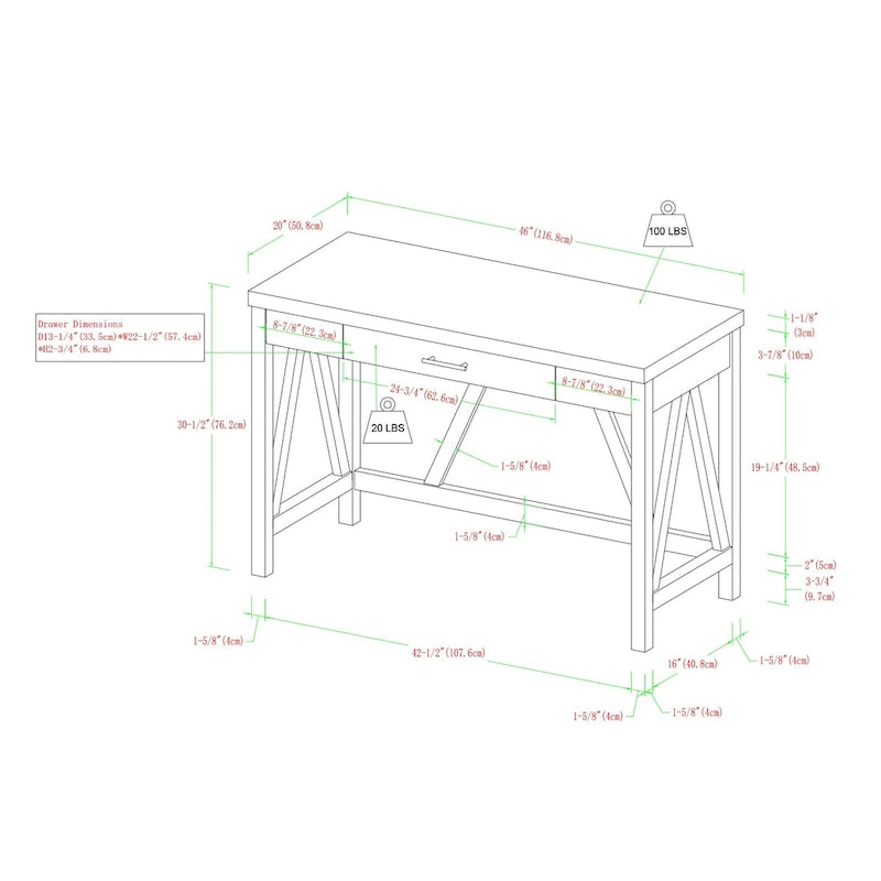 Tweekleurig A-frame-bureau met middelste lade voor thuiskantoor