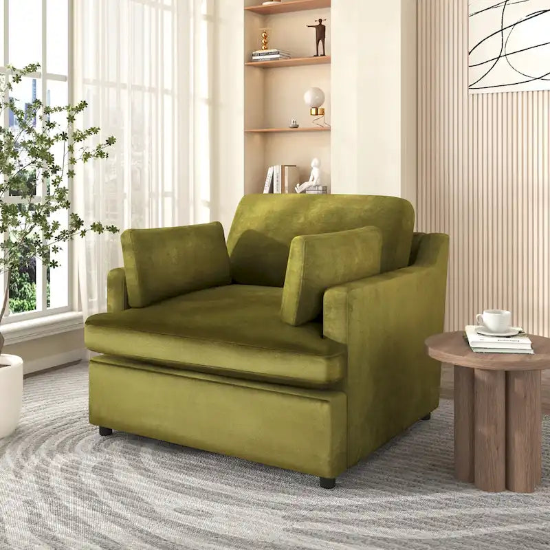 Oversized Upholstered Accent Chair with Padded Arms and Low Profile