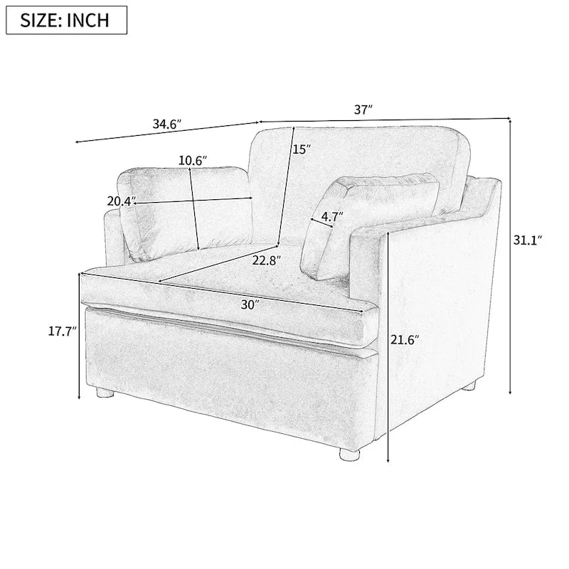Oversized Upholstered Accent Chair with Padded Arms and Low Profile