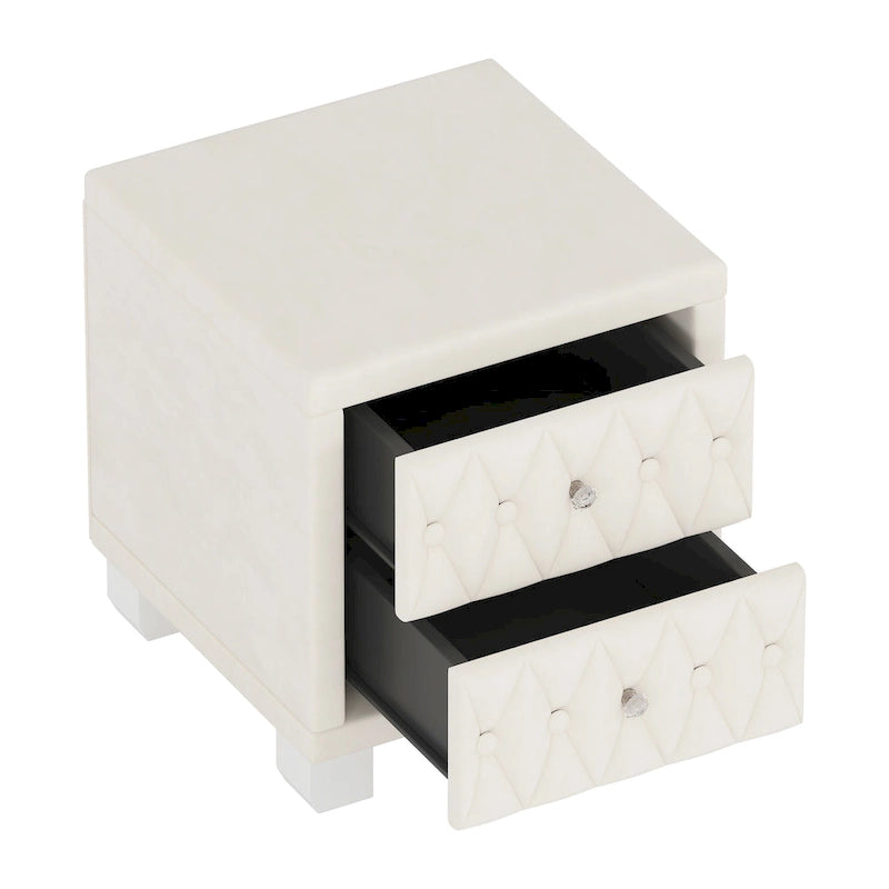 Elegant Velvet Nightstand, Bedside Storage Cabinet with Button-Tufted, Side Table with 2 Drawers with Crystal Handles