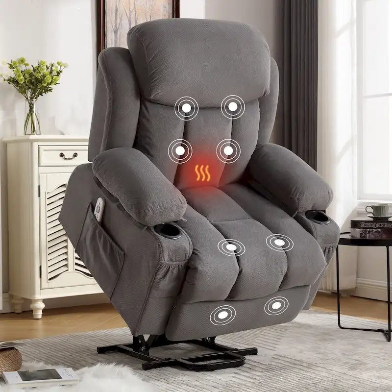 Upholstered Power Lift Recliner Chair with Heat Massage and USB