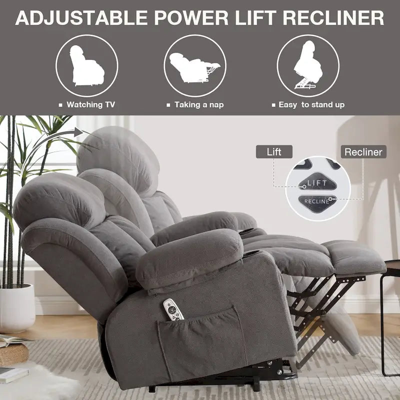 Upholstered Power Lift Recliner Chair with Heat Massage and USB