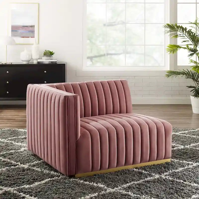 Modern Channel Tufted Performance Velvet Accent Chair with Gold Base