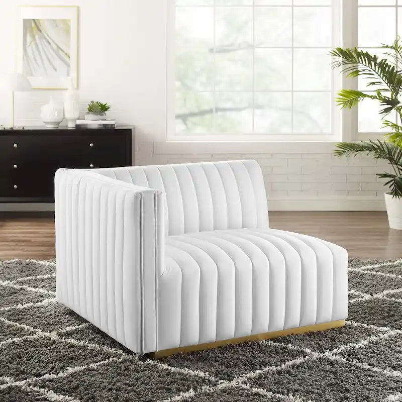 Modern Channel Tufted Performance Velvet Accent Chair with Gold Base