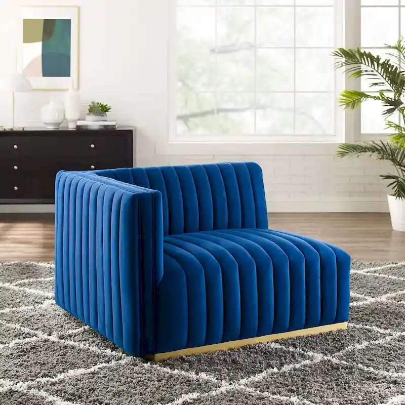 Modern Channel Tufted Performance Velvet Accent Chair with Gold Base