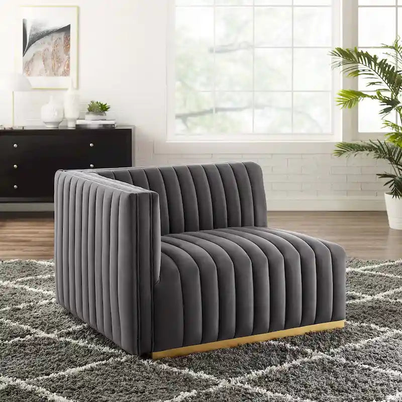 Modern Channel Tufted Performance Velvet Accent Chair with Gold Base
