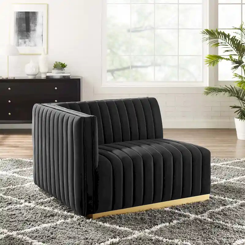 Modern Channel Tufted Performance Velvet Accent Chair with Gold Base