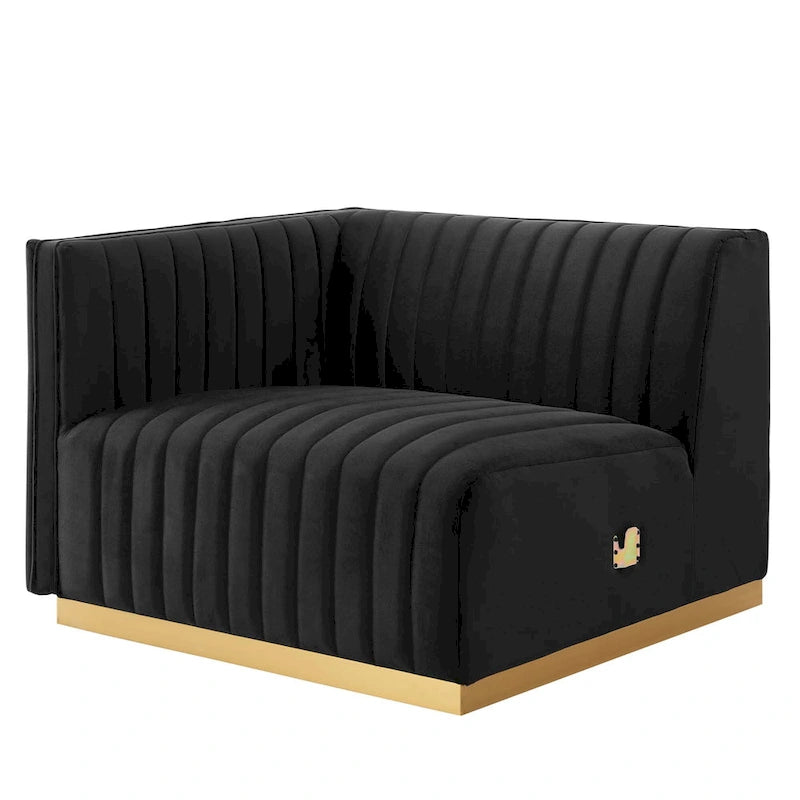 Modern Channel Tufted Performance Velvet Accent Chair with Gold Base