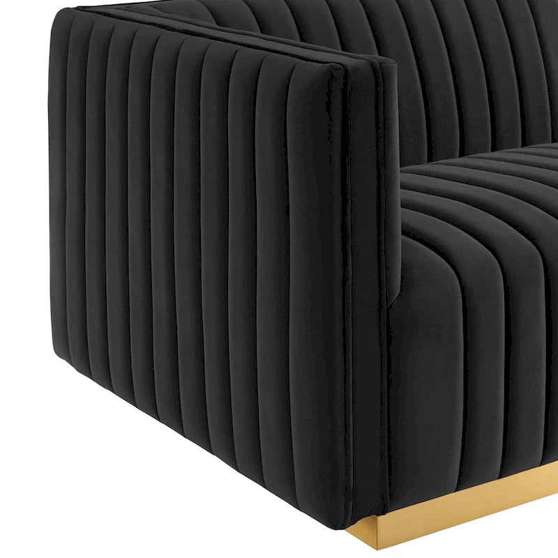 Modern Channel Tufted Performance Velvet Accent Chair with Gold Base