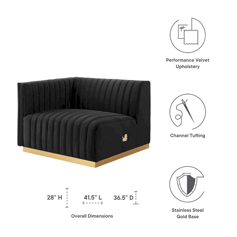 Modern Channel Tufted Performance Velvet Accent Chair with Gold Base