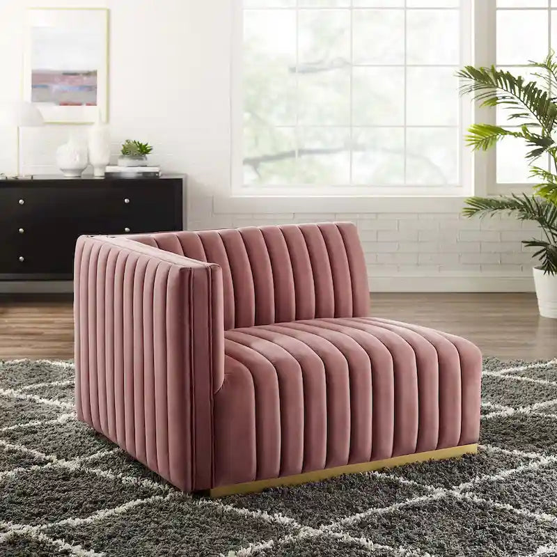 Modern Channel Tufted Performance Velvet Accent Chair with Gold Base