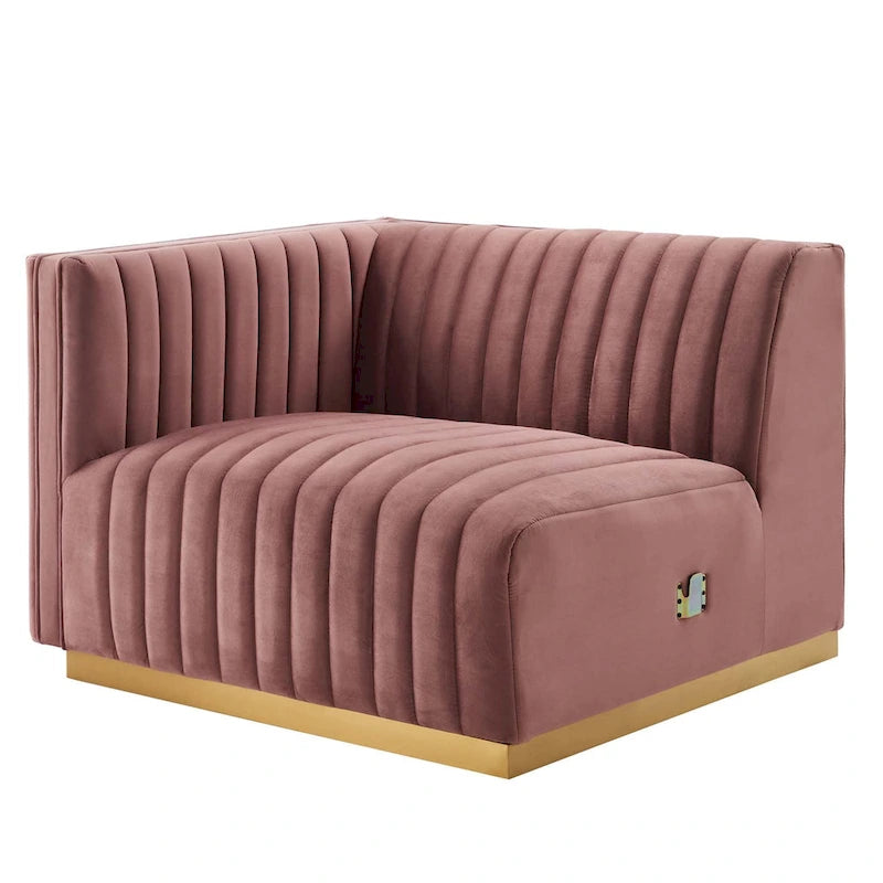 Modern Channel Tufted Performance Velvet Accent Chair with Gold Base