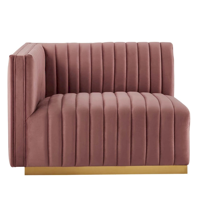 Modern Channel Tufted Performance Velvet Accent Chair with Gold Base