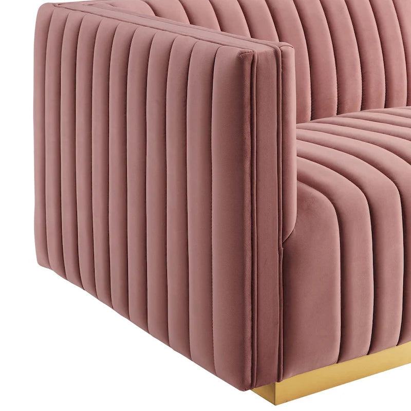 Modern Channel Tufted Performance Velvet Accent Chair with Gold Base
