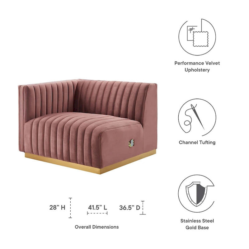 Modern Channel Tufted Performance Velvet Accent Chair with Gold Base