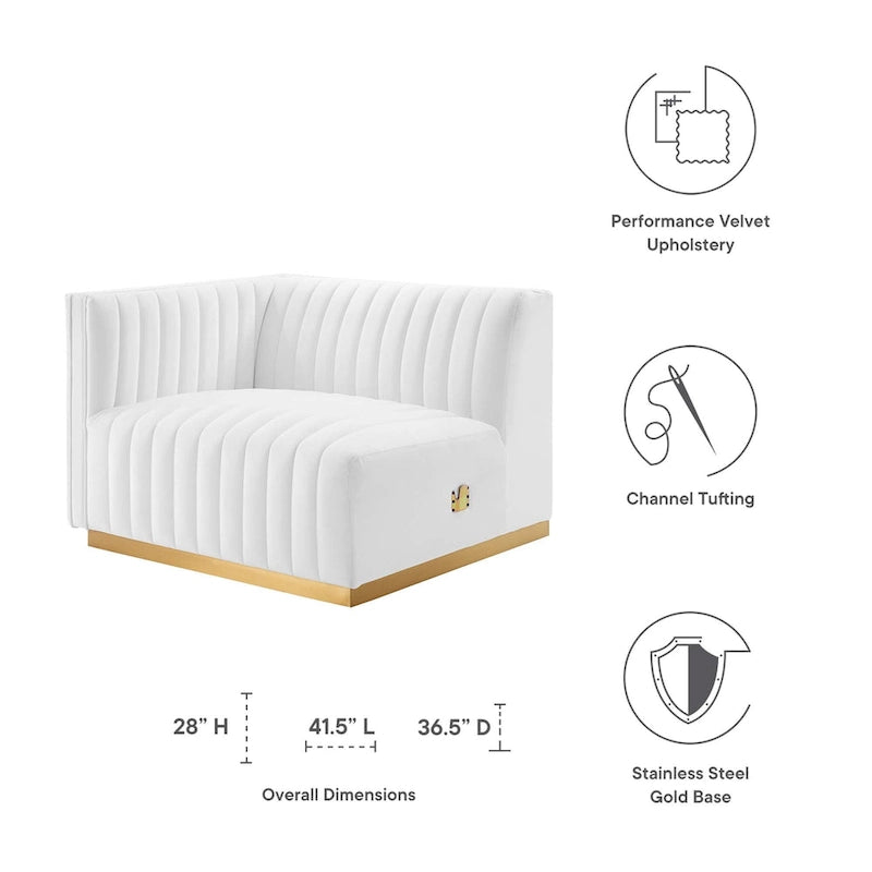Modern Channel Tufted Performance Velvet Accent Chair with Gold Base