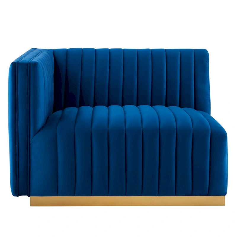 Modern Channel Tufted Performance Velvet Accent Chair with Gold Base