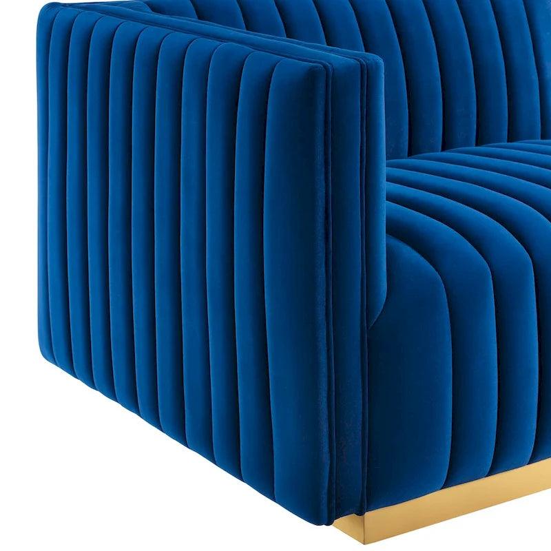 Modern Channel Tufted Performance Velvet Accent Chair with Gold Base