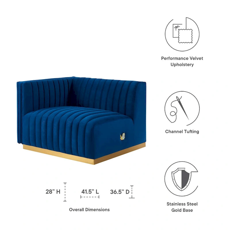 Modern Channel Tufted Performance Velvet Accent Chair with Gold Base