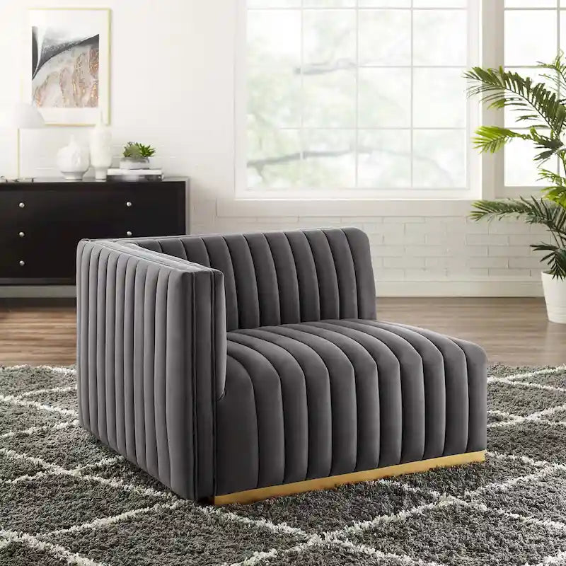 Modern Channel Tufted Performance Velvet Accent Chair with Gold Base