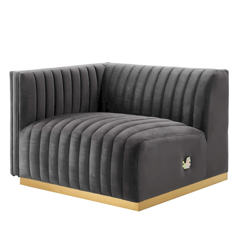 Modern Channel Tufted Performance Velvet Accent Chair with Gold Base