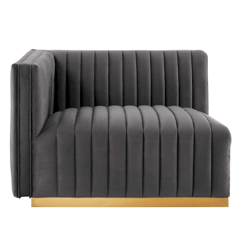 Modern Channel Tufted Performance Velvet Accent Chair with Gold Base