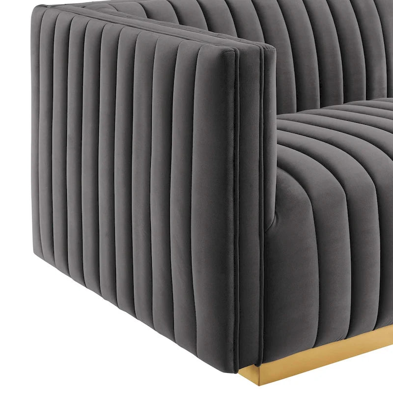 Modern Channel Tufted Performance Velvet Accent Chair with Gold Base