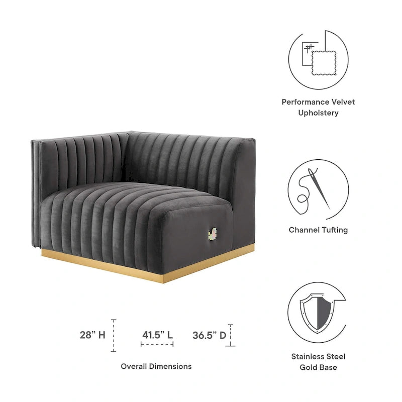 Modern Channel Tufted Performance Velvet Accent Chair with Gold Base