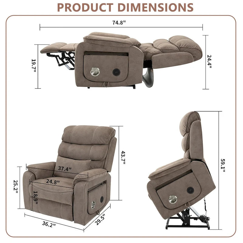 Oversized Upholstered Power Lift Recliner Chair with Massage and Heat