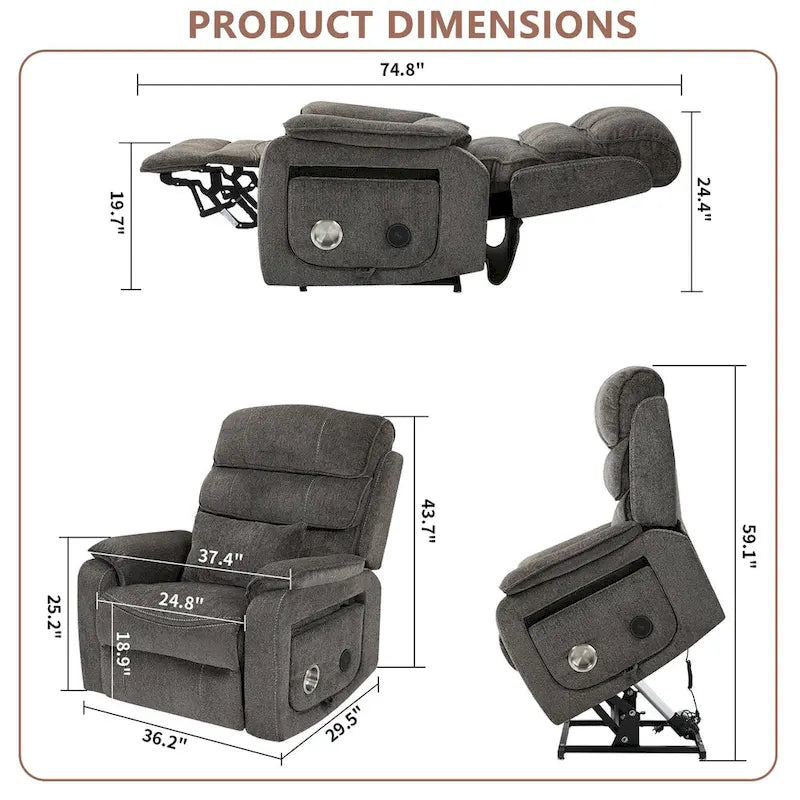 Oversized Upholstered Power Lift Recliner Chair with Massage and Heat