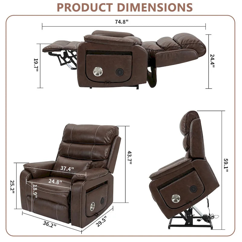 Oversized Upholstered Power Lift Recliner Chair with Massage and Heat
