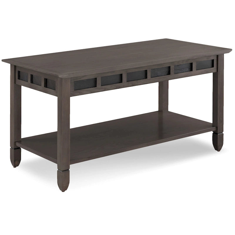 Rustic Wood Coffee Table with Slate Accents and Open Shelf