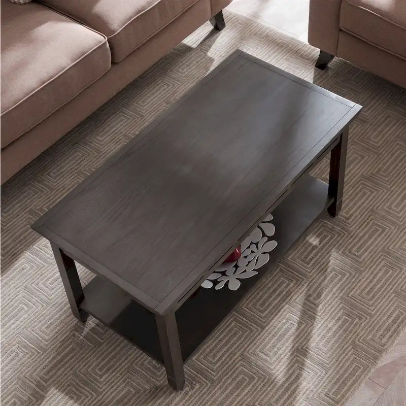 Rustic Wood Coffee Table with Slate Accents and Open Shelf