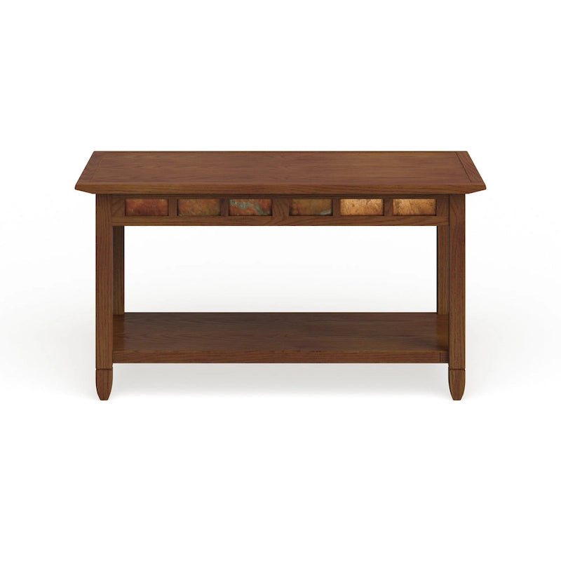 Rustic Wood Coffee Table with Slate Accents and Open Shelf