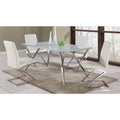 Modern White Glass Dining Table with Polished Stainless Steel Legs