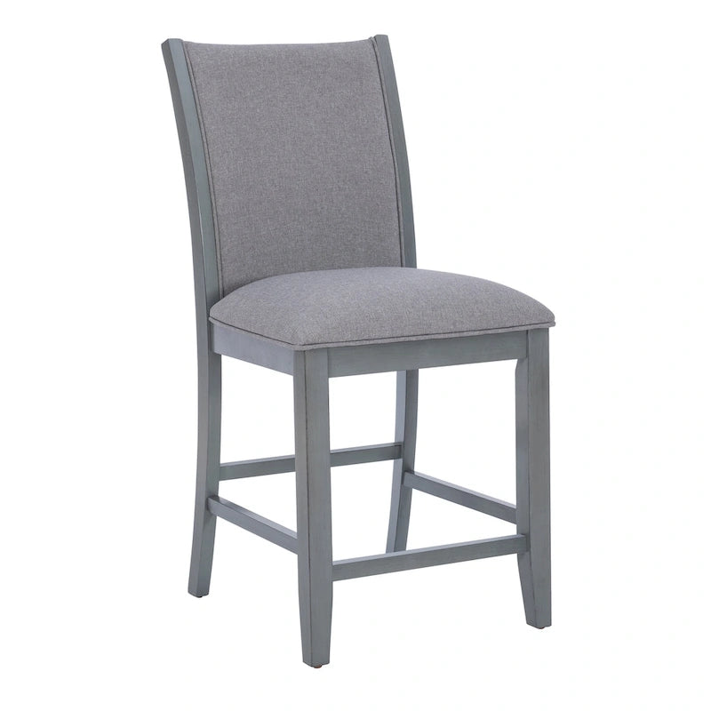 Light Grey Upholstered Counter Stool with Rubberwood Frame and Footrest