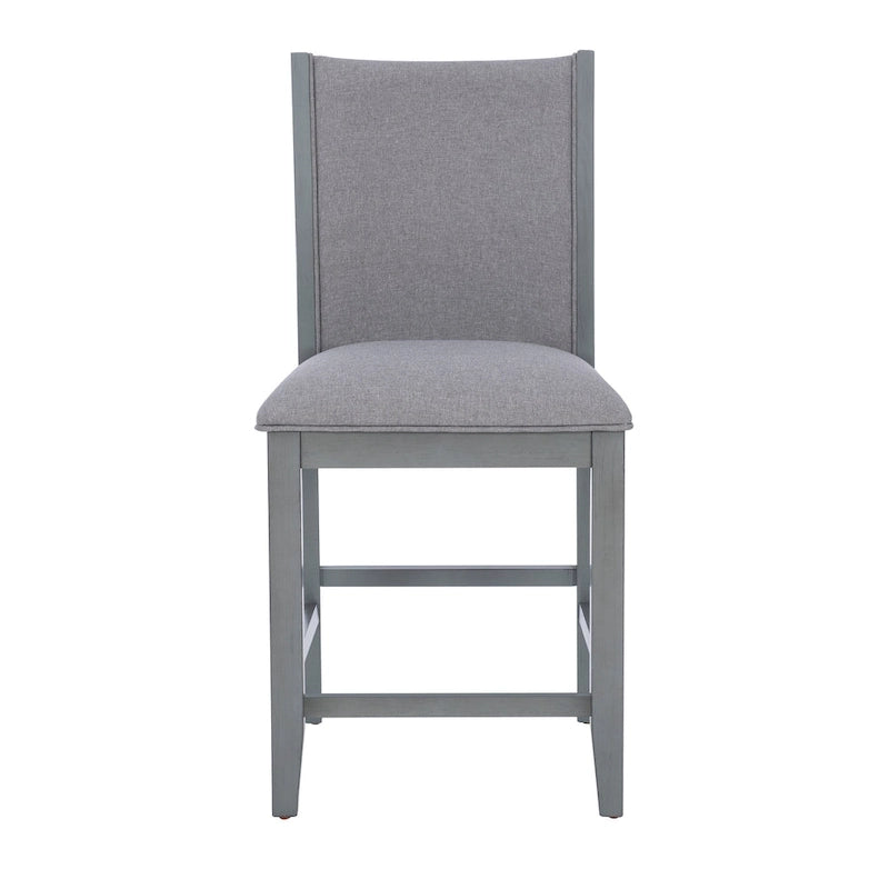 Light Grey Upholstered Counter Stool with Rubberwood Frame and Footrest