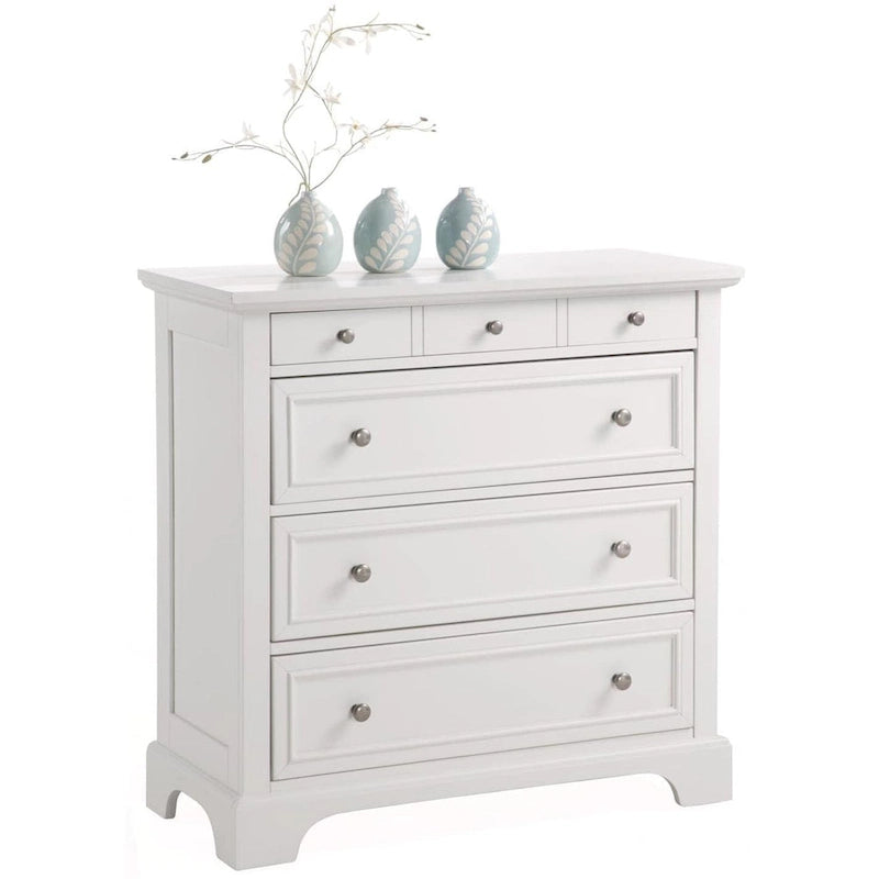 Classic Off-White Four-Drawer Wood Bedroom Storage Chest with Nickel Knobs
