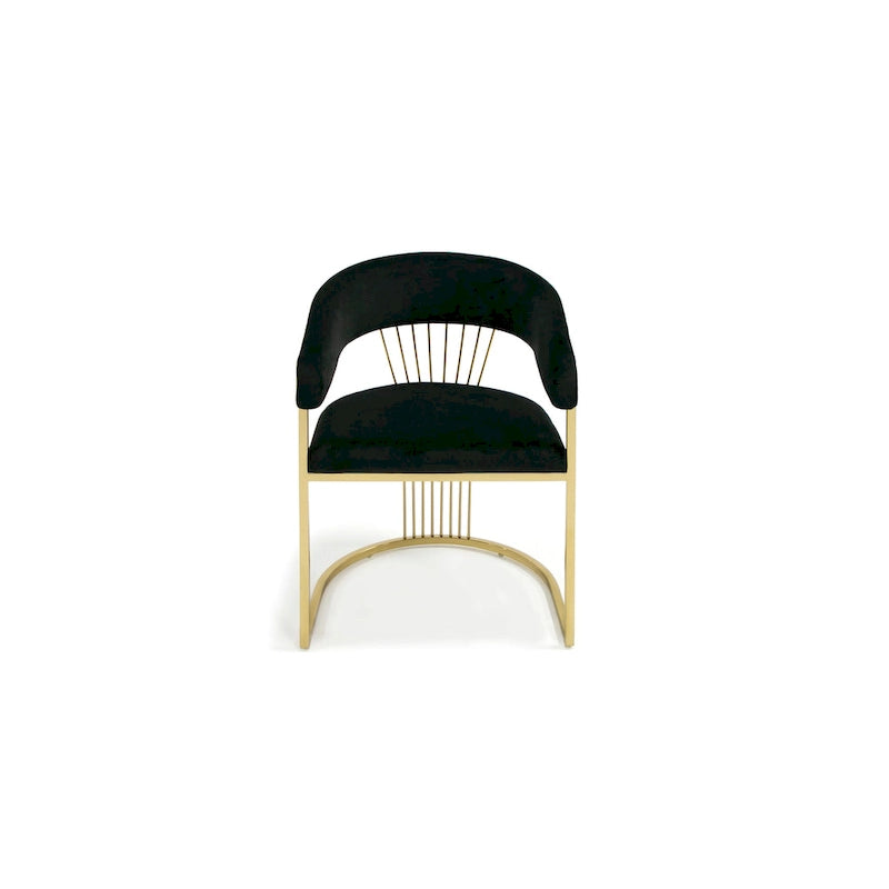 Modern Black Velvet Dining Chair with Curved Gold Metal Frame