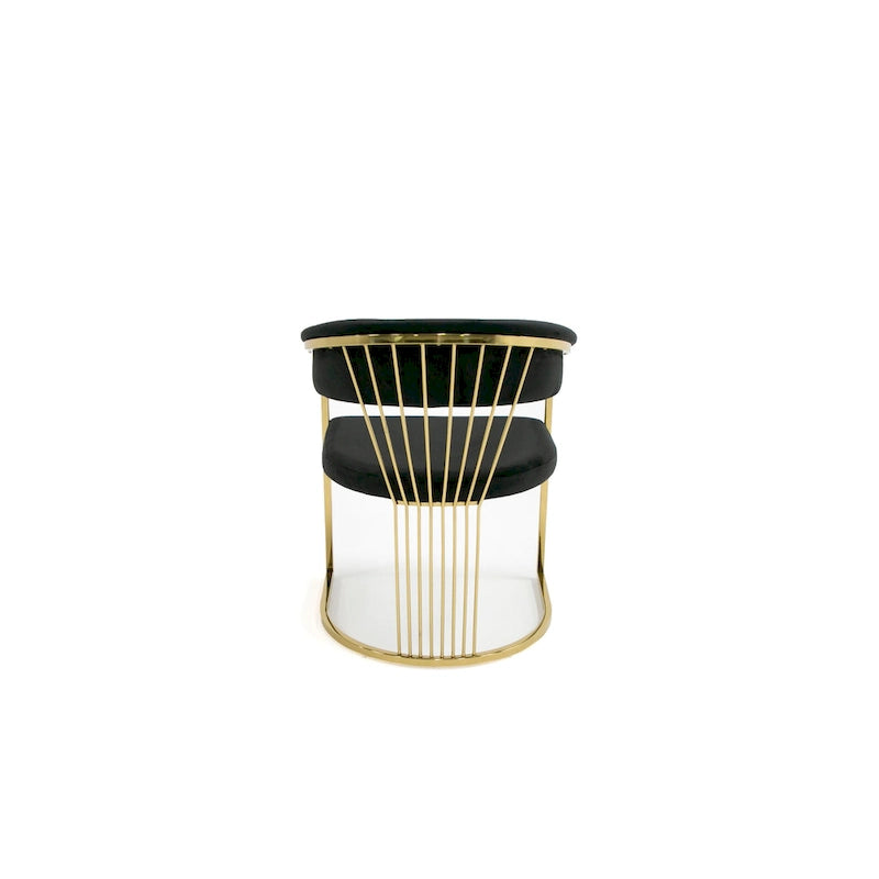 Modern Black Velvet Dining Chair with Curved Gold Metal Frame