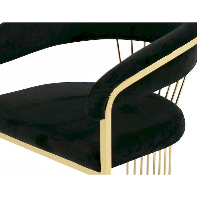 Modern Black Velvet Dining Chair with Curved Gold Metal Frame