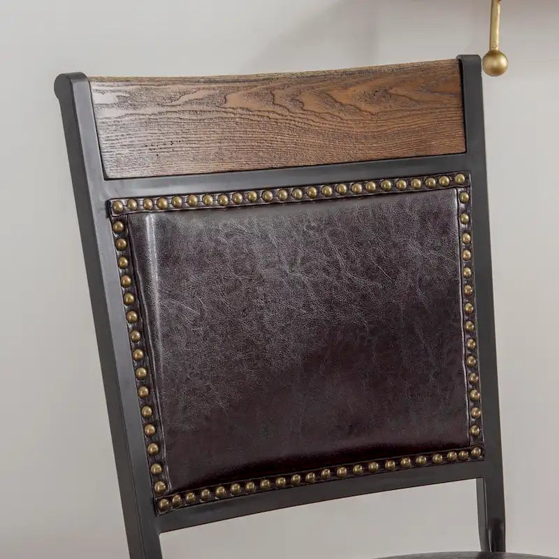 Dark Brown Faux Leather Industrial Dining Chair with Nailhead Trim