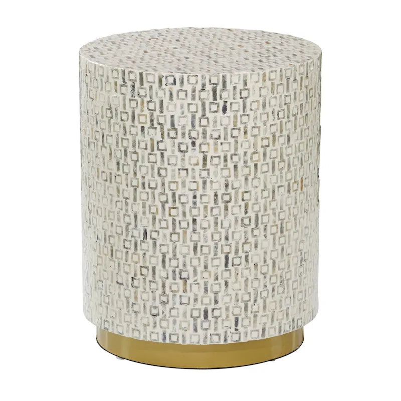 Modern Round Mother of Pearl Accent Table with Gold Base