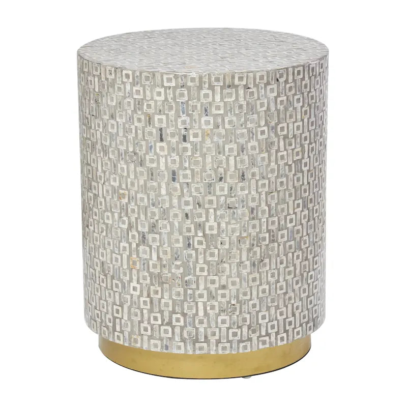 Modern Round Mother of Pearl Accent Table with Gold Base