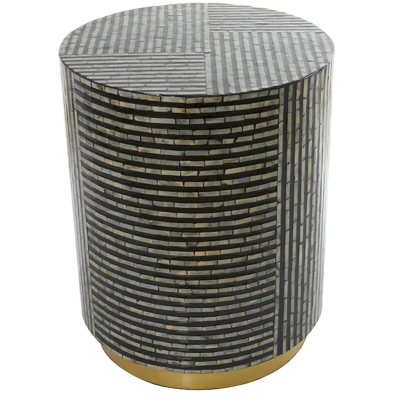 Modern Round Mother of Pearl Accent Table with Gold Base