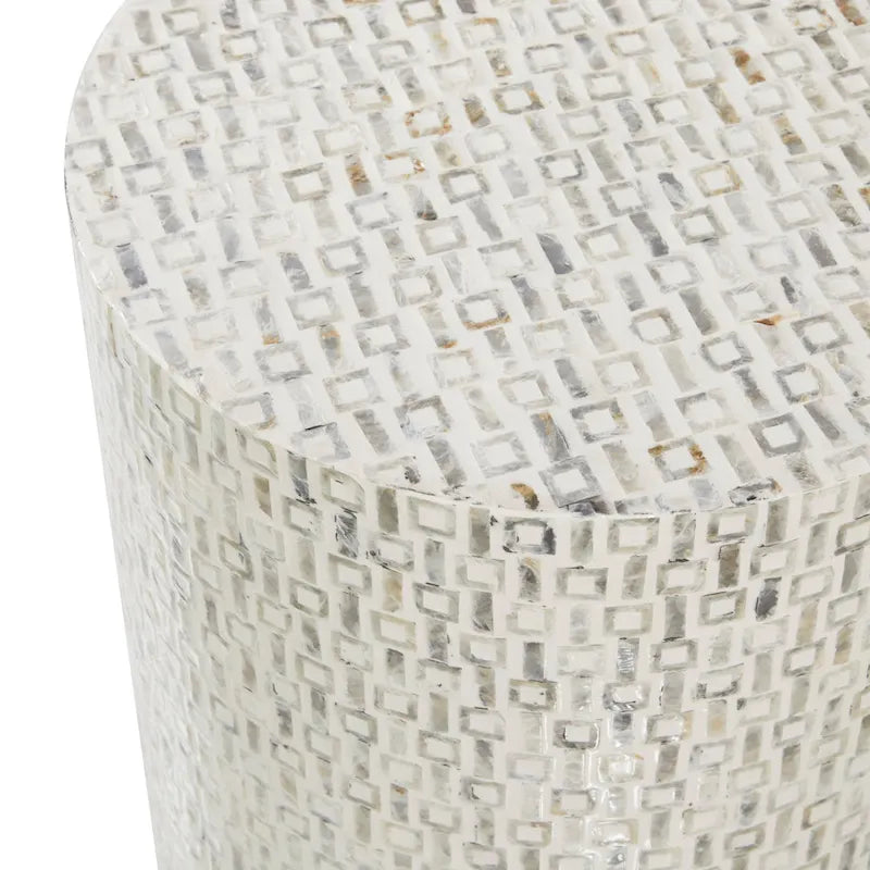 Modern Round Mother of Pearl Accent Table with Gold Base