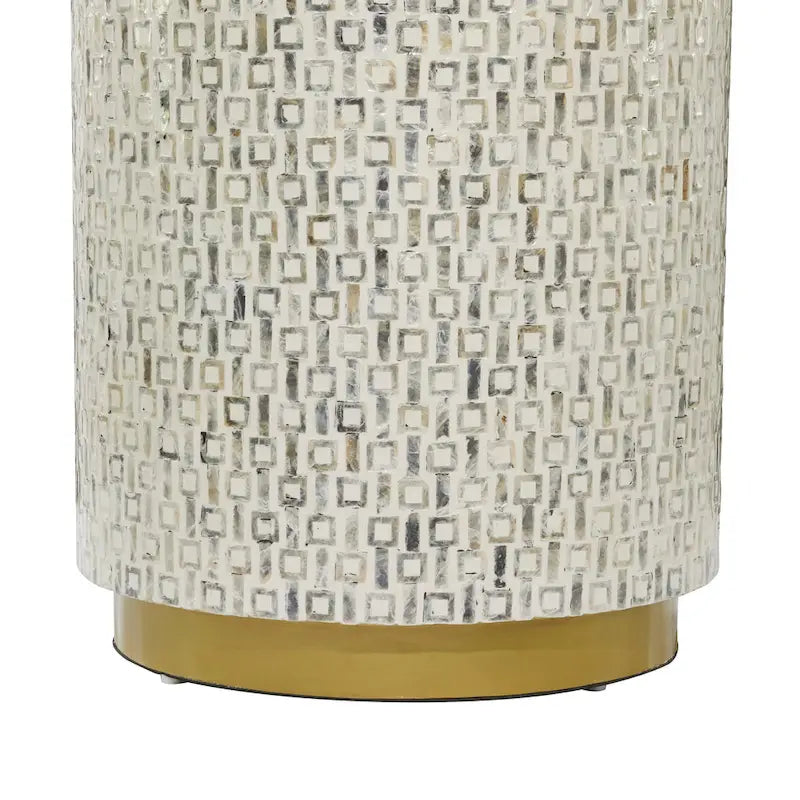 Modern Round Mother of Pearl Accent Table with Gold Base