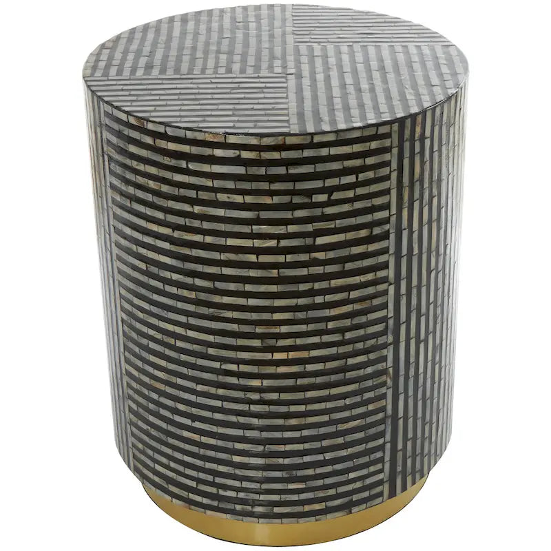 Modern Round Mother of Pearl Accent Table with Gold Base