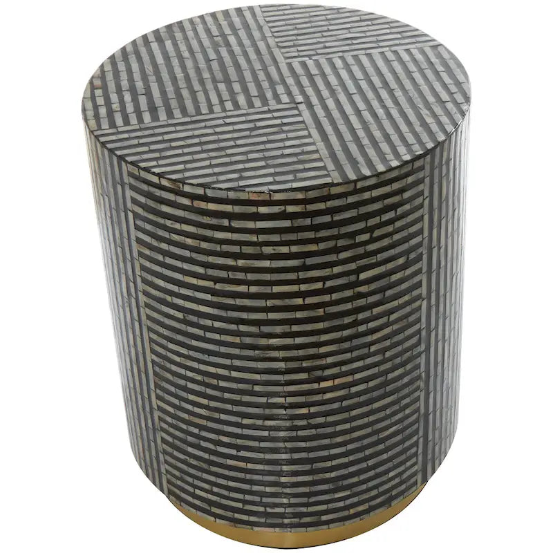 Modern Round Mother of Pearl Accent Table with Gold Base
