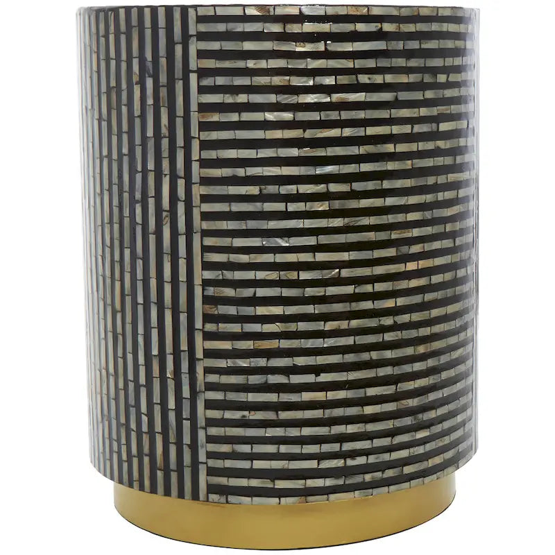 Modern Round Mother of Pearl Accent Table with Gold Base